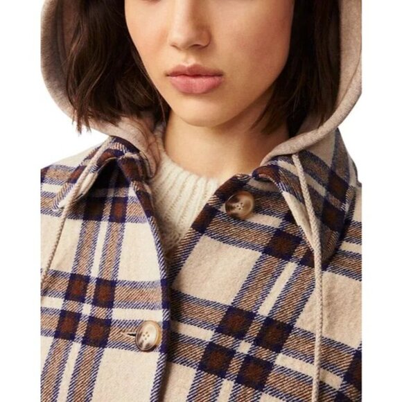 BA&SH women's prago check plaid oversized silhouette hooded coat size M ($688) - Picture 2 of 12